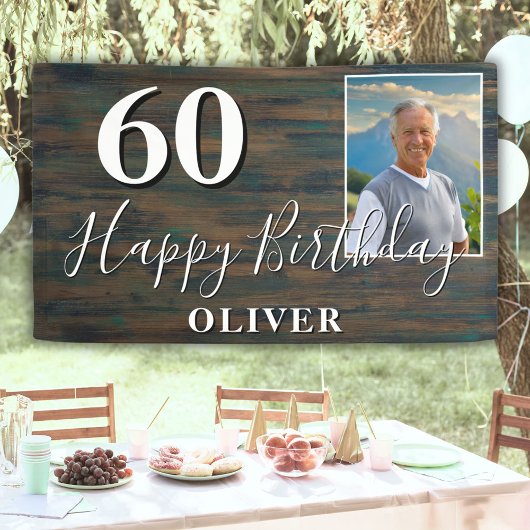 Rustic Wood Foto 60th Birthday Party Banner
