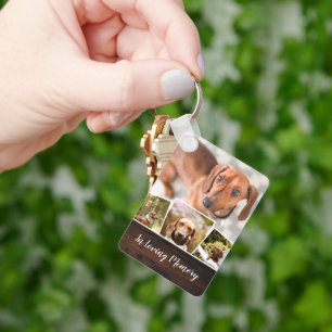Rustic Wood Foto Collage Pet Memorial Sleutelhanger