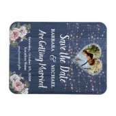 Rustic Wood Foto Floral Wedding Save the Date Magneet (Horizontaal)