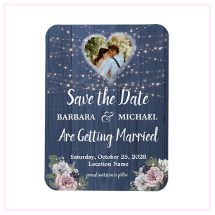 Rustic Wood Foto Floral Wedding Save the Date Magneet