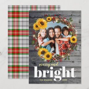 Rustic Wood Foto met Zonnebloemkaartjes voor kerst Kaart