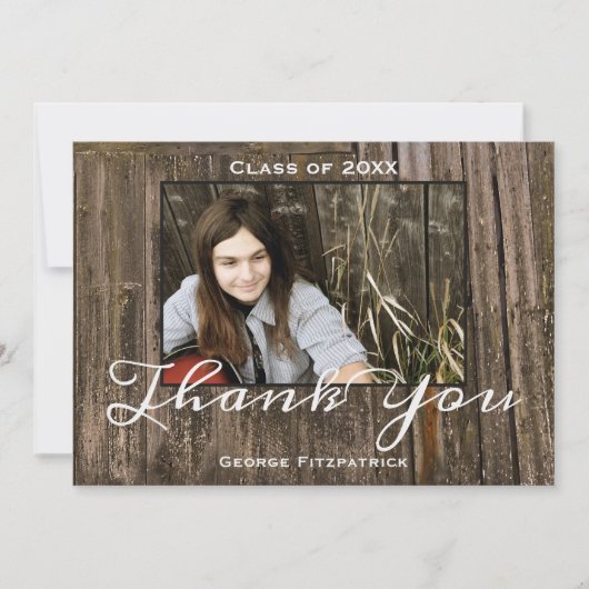 Rustic Wood Fotosjabloon High School Afstuderen Bedankkaart (Voorkant)