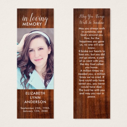 Rustic Wood Funeral Bladwijzer Memorial Prayer Kaa Mini Visitekaartjes (Voorkant /achterkant)