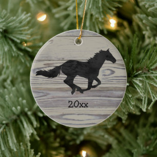 Rustic Wood Galloping Horse Waterverf Silhouette Keramisch Ornament