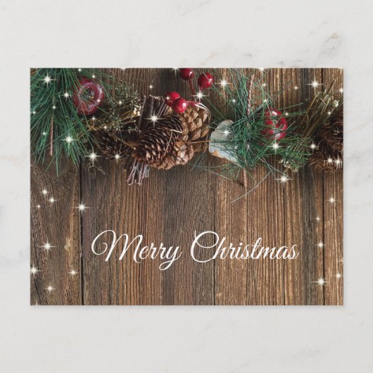 Rustic Wood Garland Cinnamon Kerstgroet  Briefkaart (Voorkant)