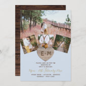 Rustic Wood gegraveerd Heart PHOTO COLLAGE Invitat Kaart (Voorkant / Achterkant)