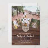 Rustic Wood gegraveerd Heart PHOTO COLLAGE WEDDING Kaart (Voorkant)