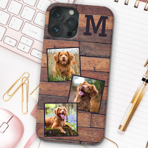 Rustic Wood Gepersonaliseerd Monogram 3 Foto iPhone 12 Pro Max Hoesje