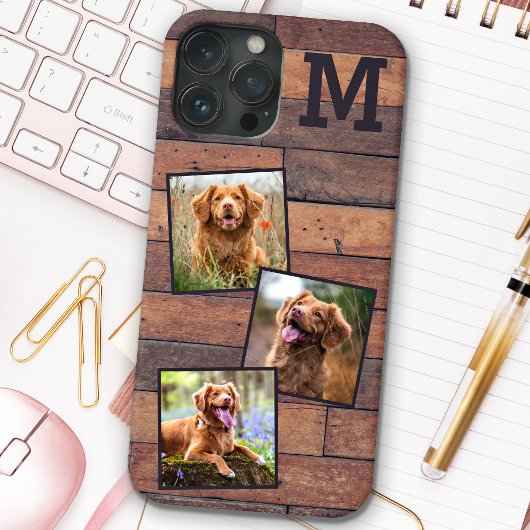Rustic Wood Gepersonaliseerd Monogram 3 Foto Case-Mate iPhone Case