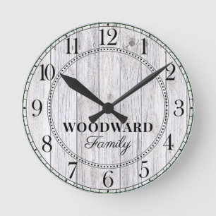 Rustic Wood Gepersonaliseerde familienaam Ronde Klok