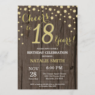 Rustic Wood Gold 18th Birthday Diamond Kaart