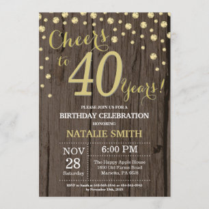 Rustic Wood Gold 40e verjaardag diamant Kaart