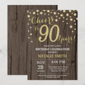 Rustic Wood Gold 90th Birthday Diamond Kaart (Voorkant / Achterkant)