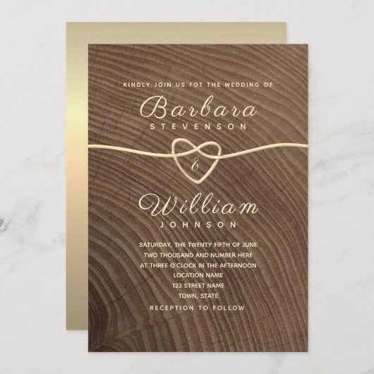 Rustic Wood Gold Calligraphy Wedding Invitation Kaart (Voorkant / Achterkant)