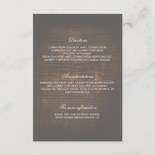 Rustic Wood Gold Confetti Wedding Details Informatiekaartje (Voorkant)