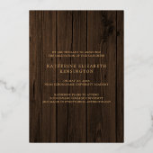 Rustic Wood Gold Handwrited Photo Afstuderen Folie Uitnodiging (Achterkant)