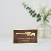 Rustic Wood Gold Sniper Rifle Pistool Shop Gunsmit Visitekaartje (Staand voorkant)