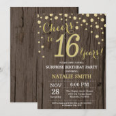 Rustic Wood Gold Surprise 16th Birthday Diamond Kaart (Voorkant / Achterkant)