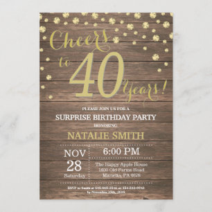 Rustic Wood Gold Surprise 40th Birthday Diamond Kaart