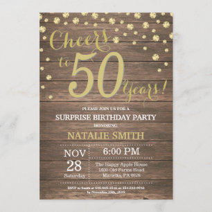 Rustic Wood Gold Surprise 50th Birthday Diamond Kaart