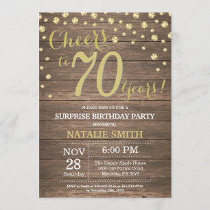 Rustic Wood Gold Surprise 70th Birthday Diamond Kaart
