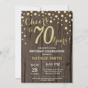 Rustic Wood Goud 70e Verjaardag Diamant Kaart