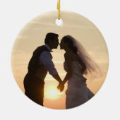 Rustic Wood Grain Fairy Lights Pas getrouwd Mr & M Keramisch Ornament (Achterkant)