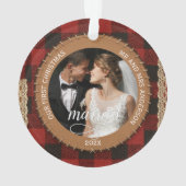 Rustic Wood Grain Plaid First Christmas Married (dos)