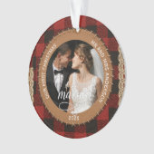 Rustic Wood Grain Plaid First Christmas Married (devant)