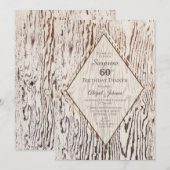 Rustic Wood Grain Surprise 60th Birthday Dinner Kaart (Voorkant / Achterkant)