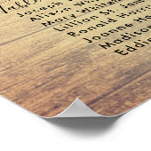 Rustic Wood Grain Wedding Reception Sezing Chart Poster (Hoek)