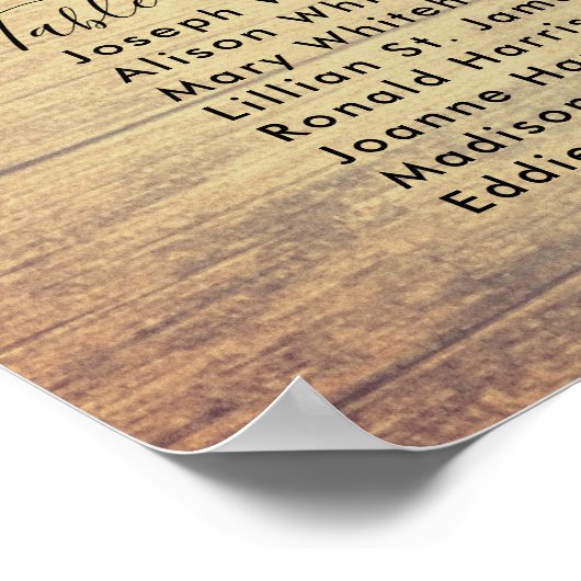 Rustic Wood Grain Wedding Reception Sezing Chart Poster (Hoek)