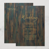 Rustic Wood Green Gold Wedding Invites Kaart (Voorkant / Achterkant)