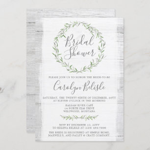 Rustic Wood Green Wreath Invitation à la douche nu