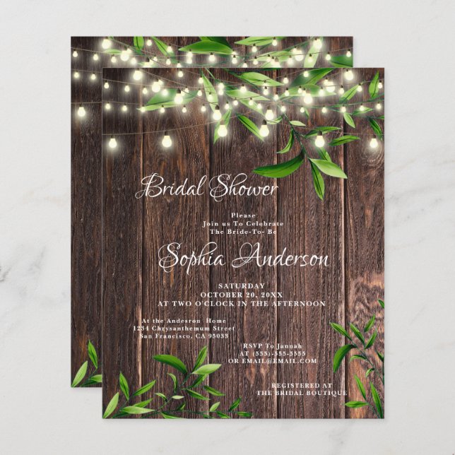 Rustic Wood & Greenery Bridal Shower (Voorkant / Achterkant)