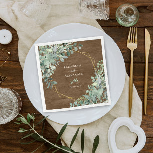Rustic Wood Greenery Eucalyptus Geometric Wedding Servet