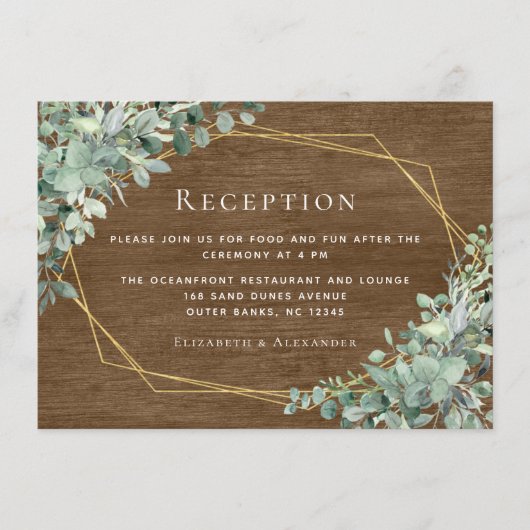 Rustic Wood Greenery Eucalyptus Wedding Reception Informatiekaartje (Voorkant)