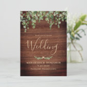 Rustic Wood Greenery Gold QR Code Wedding Kaart (Staand voorkant)