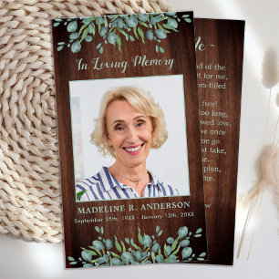 Rustic Wood Greenery Memorial Funeral Prayer Kaart