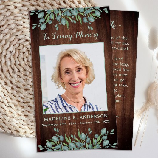 Rustic Wood Greenery Memorial Funeral Prayer Kaart