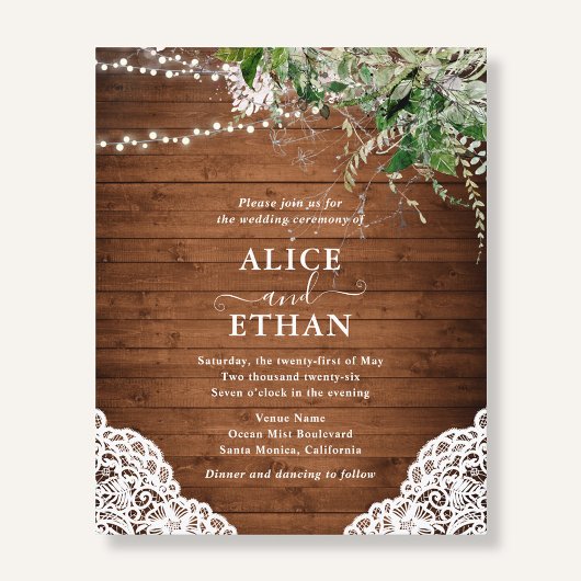 Rustic Wood Greenery QR Code Wedding Cheap Flyer
