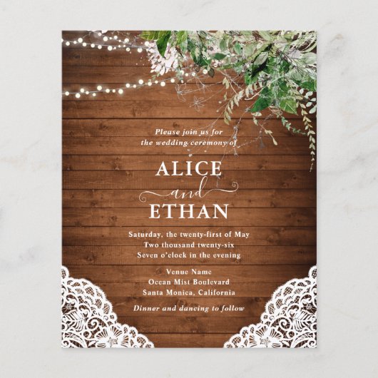 Rustic Wood Greenery QR Code Wedding Cheap Flyer (Voorkant)