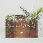 Rustic Wood Greenery String Lights Wedding Photo Bedankkaart (Staand voorkant)