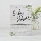 Rustic Wood Greenery Typografie Baby shower Invite (Staand voorkant)