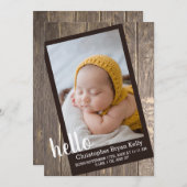 Rustic Wood Hallo geboorte Aankondiging (Voorkant / Achterkant)