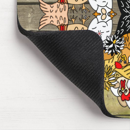 Rustic Wood Hand Drawn Funny Cartoon Chicken Art Muismat (Hoek)