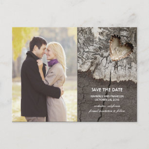Rustic Wood Heart Birch Bark Photo Save the Date Aankondigingskaart
