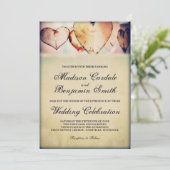 Rustic Wood Hearts Country Wedding Invitation Kaart (Staand voorkant)
