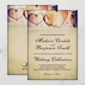 Rustic Wood Hearts Country Wedding Invitation Kaart (Voorkant / Achterkant)