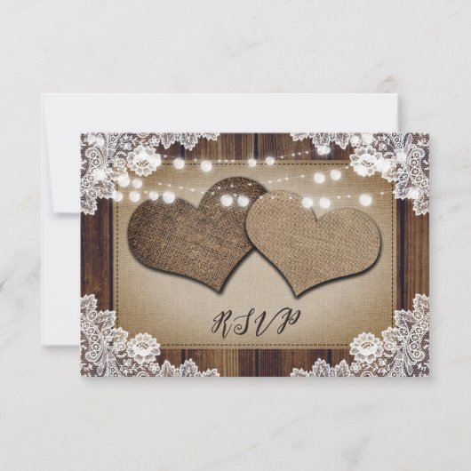 Rustic Wood Hearts Dentelle mariage RSVP choix de (Devant)